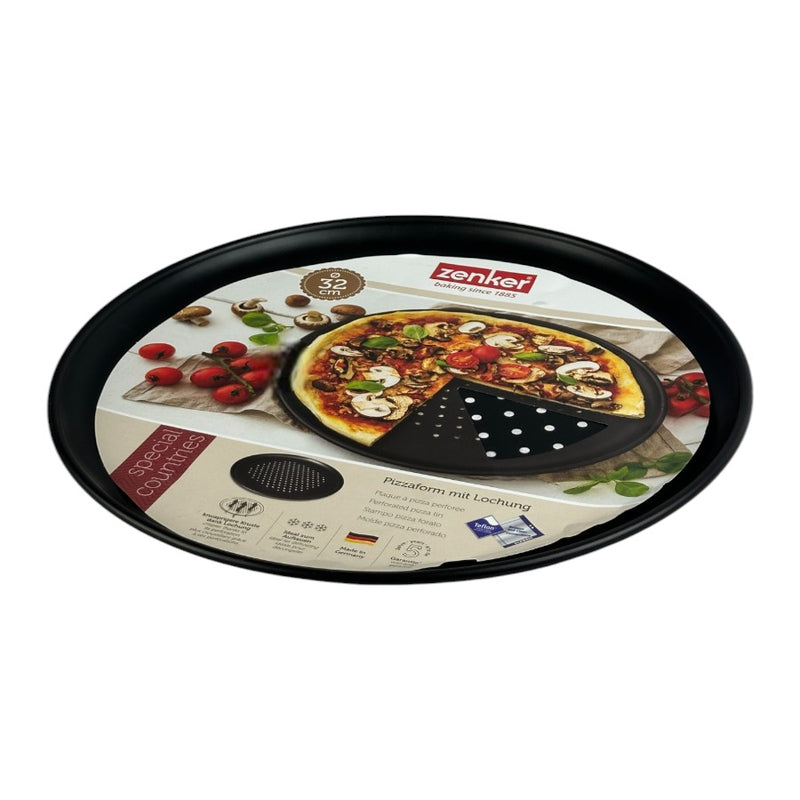 Zenker Perforated Pizza Pan With Non-Stick Coating - 32cm Round Baking Tray For Crispy Crusts