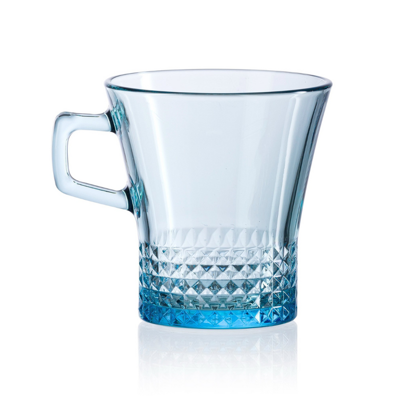 Pasabahce Nuvars Handled Glass Mug Set Of 6 – Elegant Blue Design With 243ml Capacity For Hot And Cold Beverages