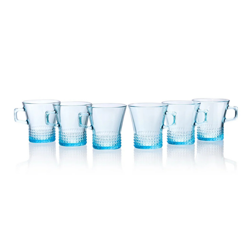 Pasabahce Nuvars Handled Glass Mug Set Of 6 – Elegant Blue Design With 243ml Capacity For Hot And Cold Beverages