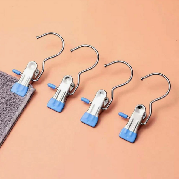 1 Piece - Stainless Steel Hook Clip With Non-Slip Silicone Grips For Hanging Clothes, Towels, And Accessories