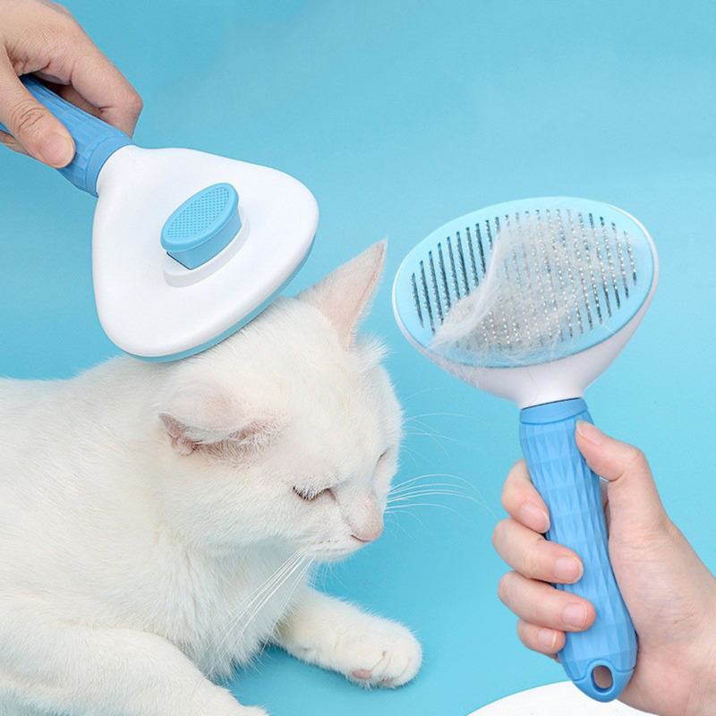 Self-Cleaning Pet Grooming Brush With Ergonomic Handle For Cats And Dogs - Easy Hair Removal And Comfort