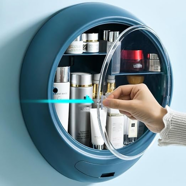 Wall-Mounted Round Skincare Organizer With Transparent Door – Perfect For Cosmetics & Toiletries