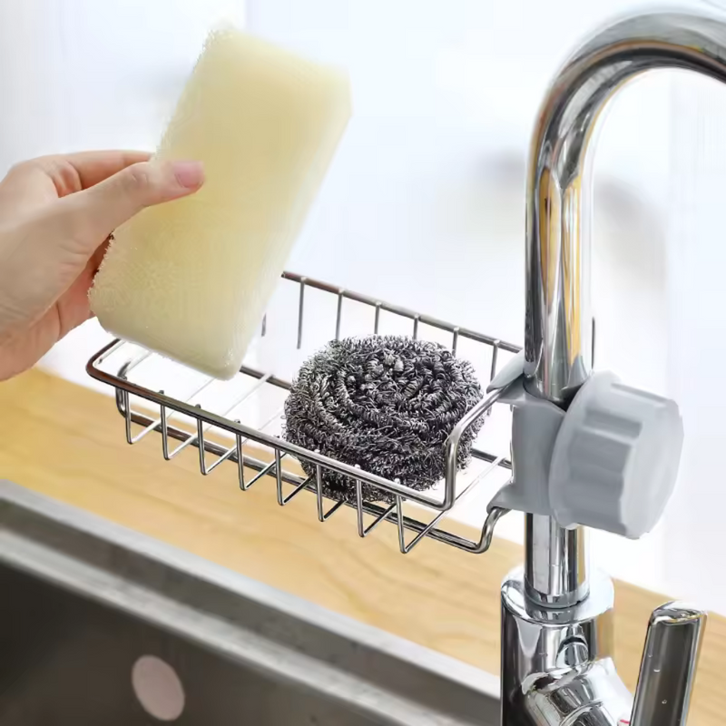 Adjustable Faucet Sponge Holder With Drain Basket – Durable And Space-Saving