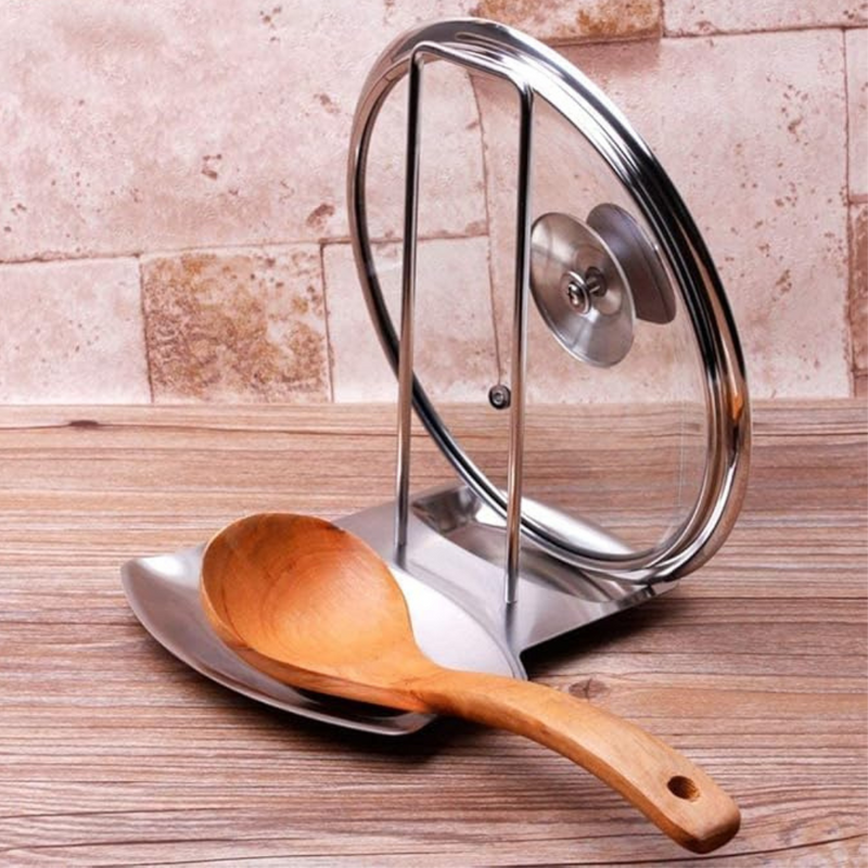 Stainless Steel Spoon And Lid Holder Stand - Heat-Resistant Base - Durable And Easy-To-Clean Organizer For Kitchen - Modern And Space-Saving Design