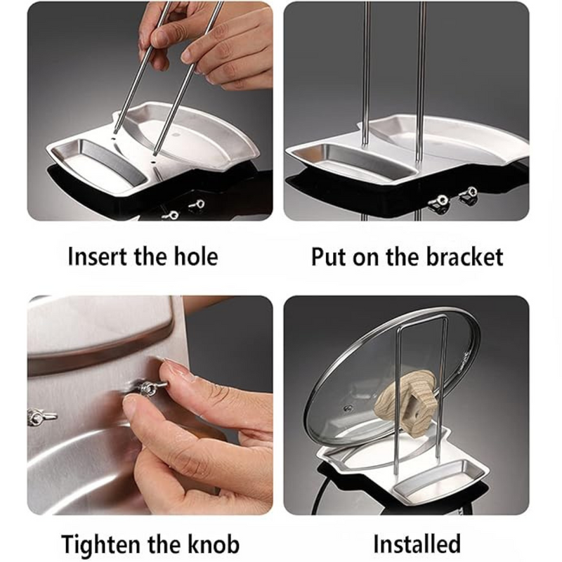 Stainless Steel Spoon And Lid Holder Stand - Heat-Resistant Base - Durable And Easy-To-Clean Organizer For Kitchen - Modern And Space-Saving Design