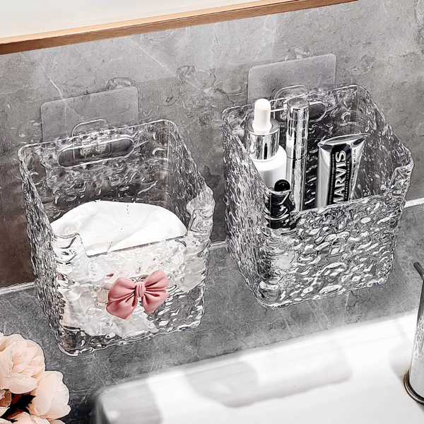 Wall-Mounted Transparent Storage Box With Adhesive Backing - Perfect For Bathroom Or Kitchen