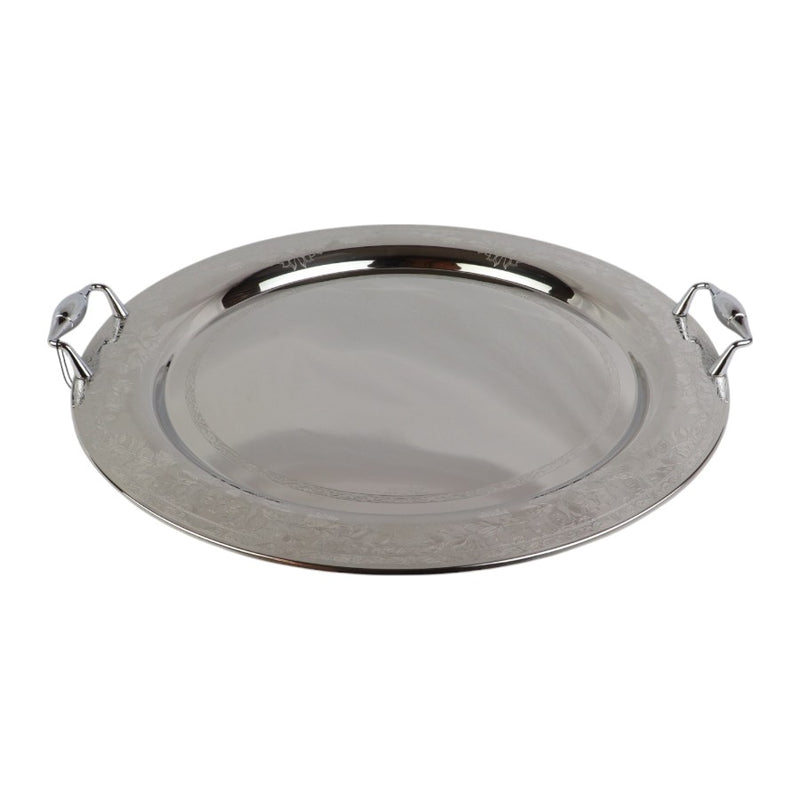 Tresors Italian Stainless Steel 18/10 Round Serving Tray With Handles | Width 48 Cm