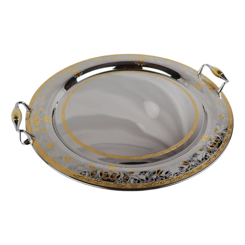 Tresors Italian Stainless Steel Gold-Plated Round Serving Tray With Handles | Width 48 Cm