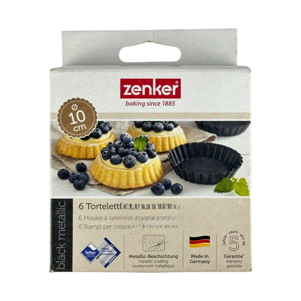 Zenker Black Metallic Tartlet Tins Set Of 6 - 10 cm - Non-Stick Coated - Made In Germany