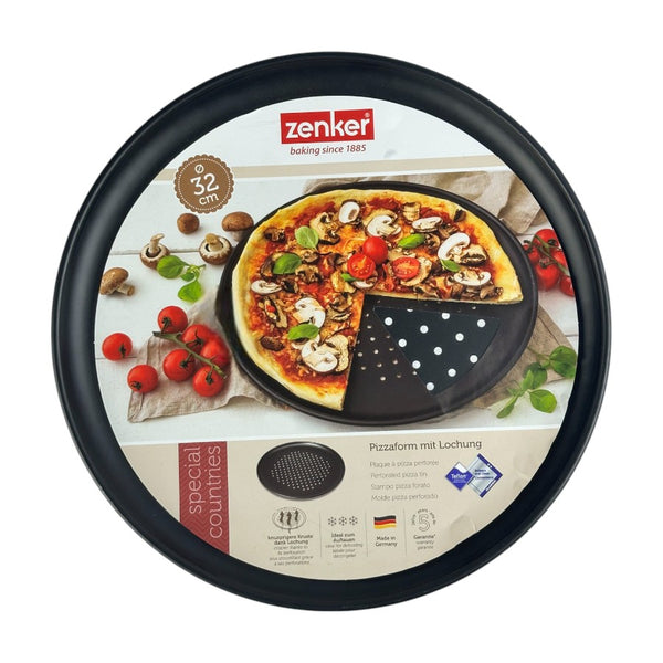 Zenker Perforated Pizza Pan With Non-Stick Coating - 32cm Round Baking Tray For Crispy Crusts