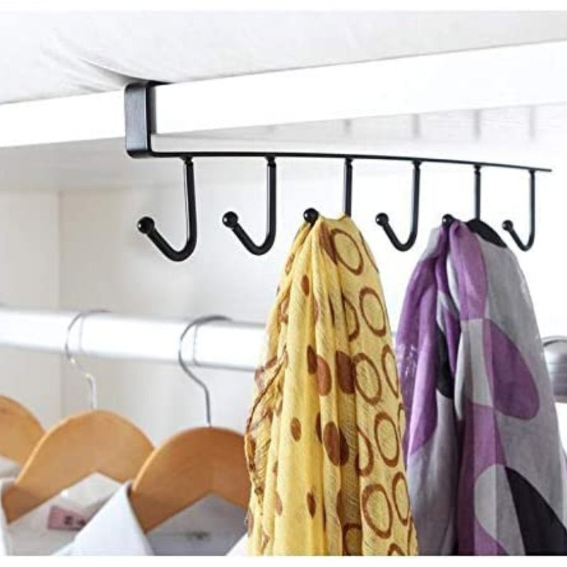 Ludlz 6-Hook Under Cabinet Mug Hanger 6 Hooks Kitchen Cabinet Wall Hanging  Cup Holder Shelf Storage Rack Organizer
