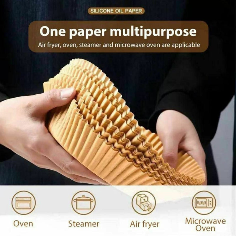 100Pcs Air Fryer Disposable Paper Liners+ 2Pcs Silicone Liners