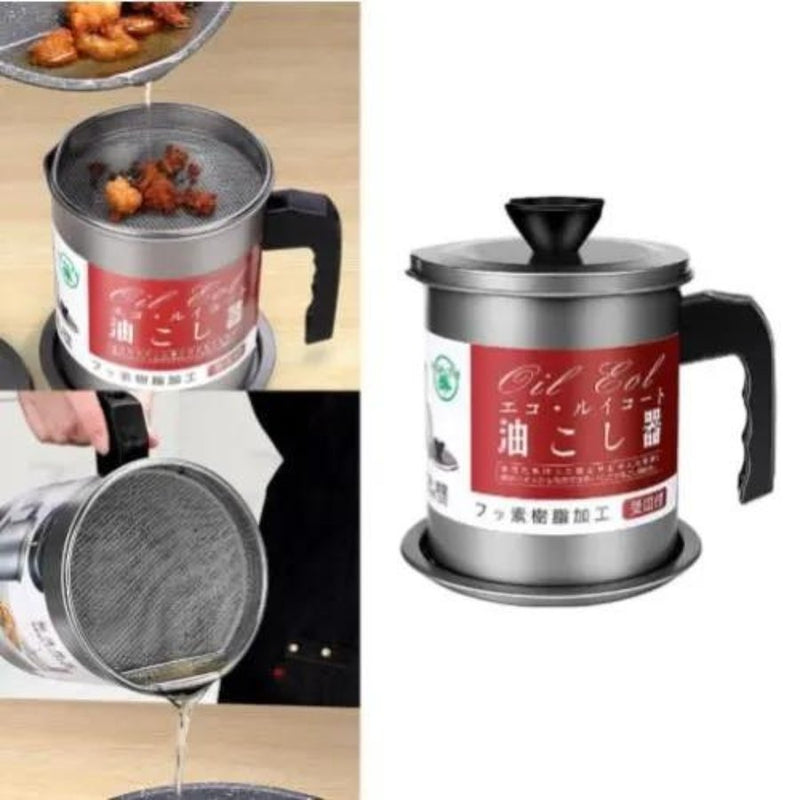 Grease Container with Stainless Steel Strainer - 1.4L - Cupindy