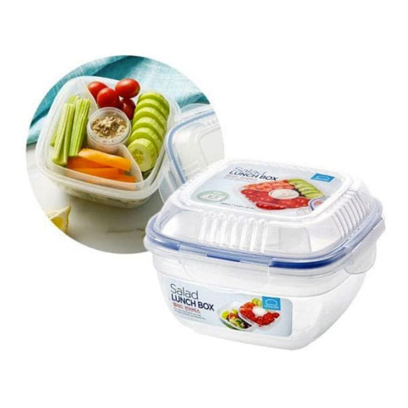 Lock & Lock, Square Lunch Box with Tray and Sauce Pot, Plastic, 950 ml - Cupindy