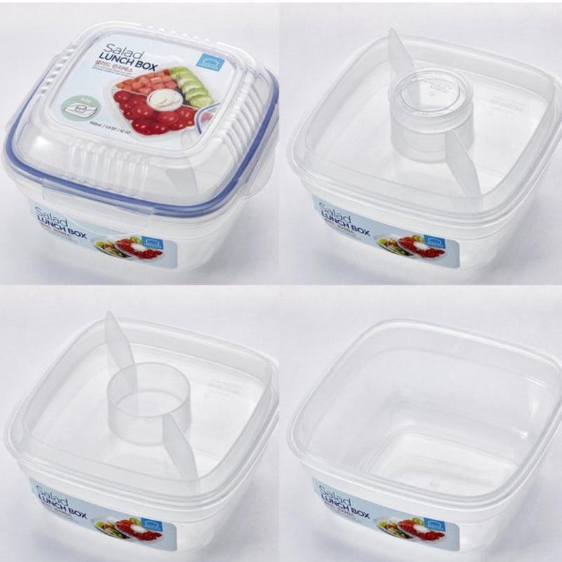 Lock & Lock, Square Lunch Box with Tray and Sauce Pot, Plastic, 950 ml - Cupindy