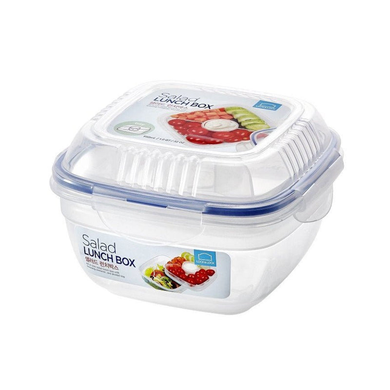 Lock & Lock, Square Lunch Box with Tray and Sauce Pot, Plastic, 950 ml - Cupindy