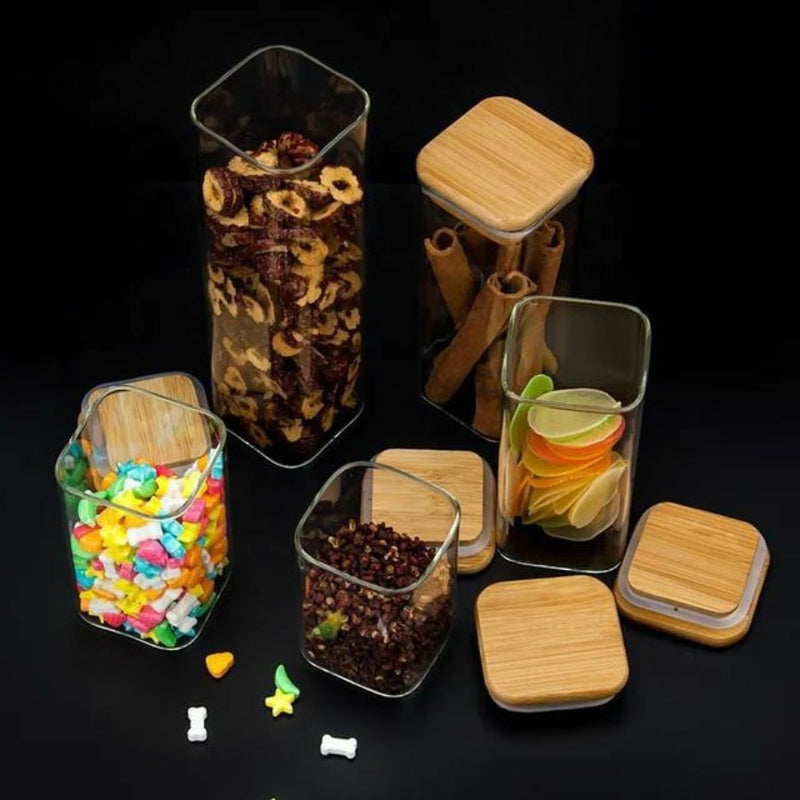 Small Glass Food Container Storage With Wooden Cover, 1 Piece (12 x 6 cm) - Cupindy