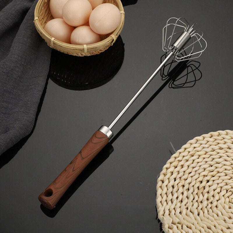 Stainless Steel Semi Automatic Whisk - Wooden Handle Color - Cupindy