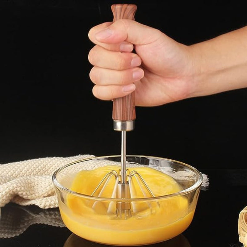 Stainless Steel Semi Automatic Whisk - Wooden Handle Color - Cupindy